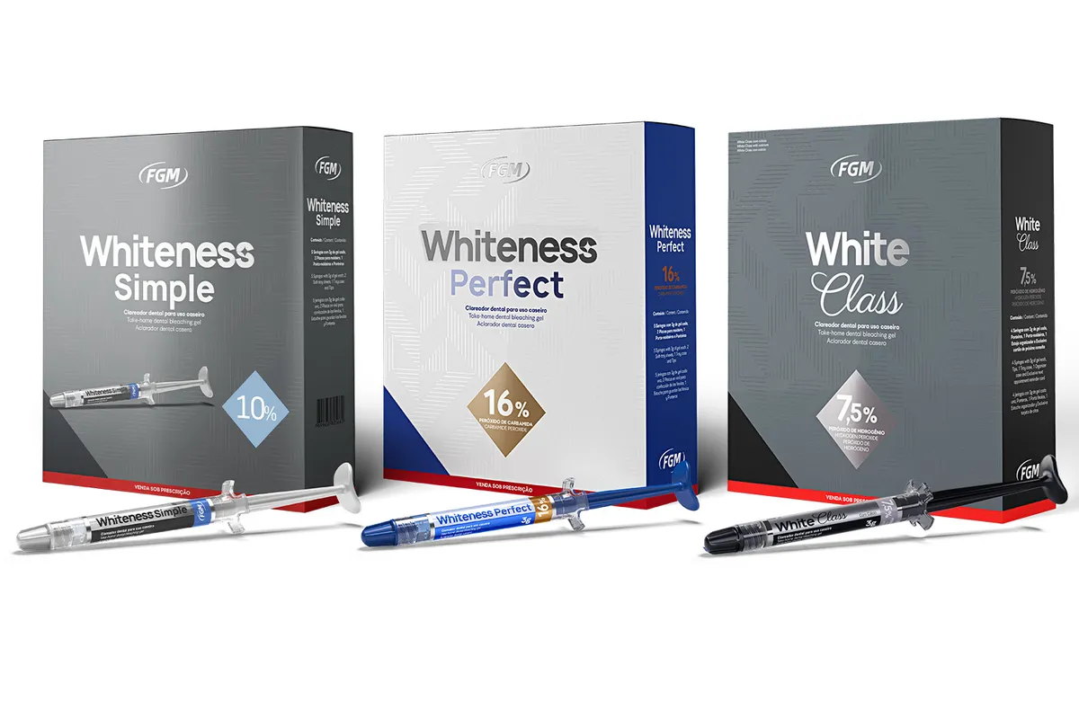 imagem mostrando embalagem do whiteness simple, whiteness perfect e white class
