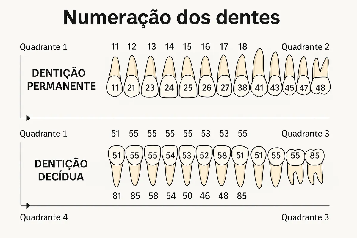 numeração dos dentes em tabela.