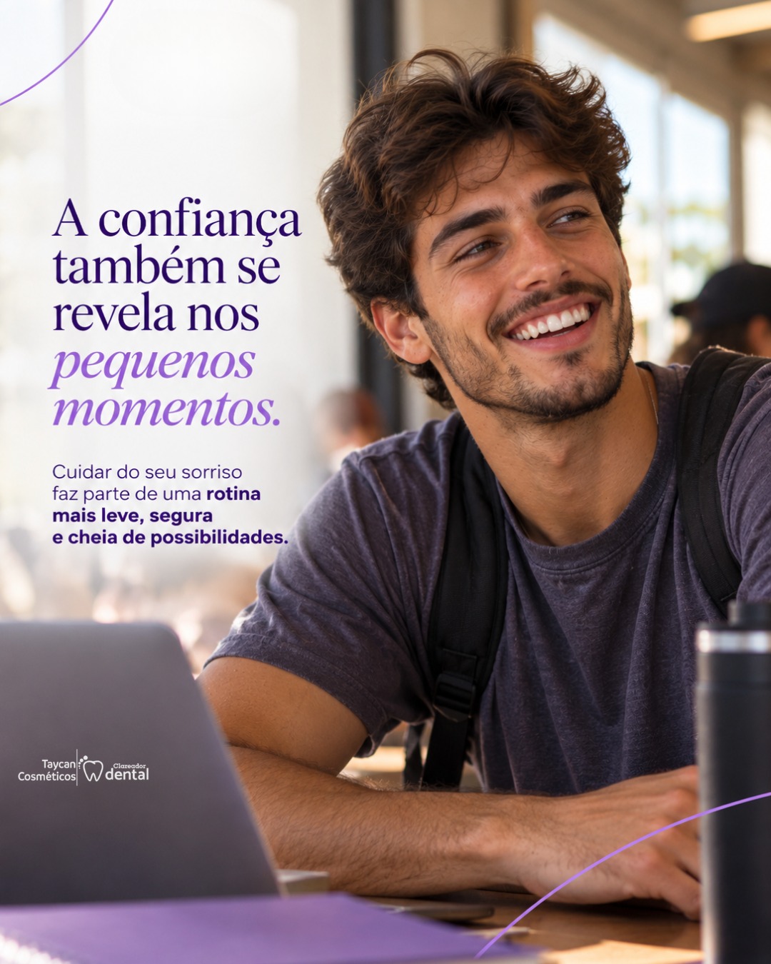 Post do Instagram: A confiança também aparece nos pequenos momentos. 💜 Na rotina, nos encontros, nos estudos ou no trabalho, sentir-se bem