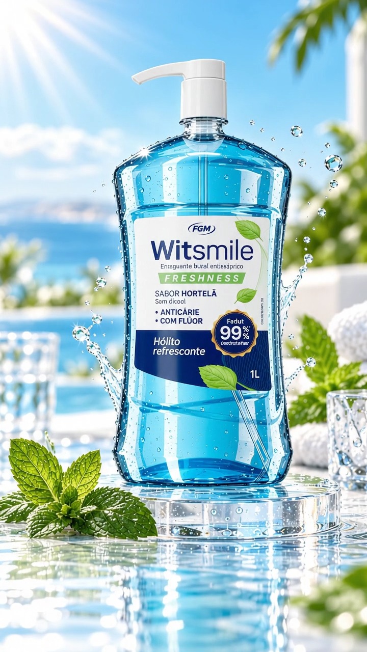 Post do Instagram: Frescor e cuidado para acompanhar a sua rotina. 💜 O Witsmile Freshness é um enxaguante bucal sem álcool, com flúor e aç