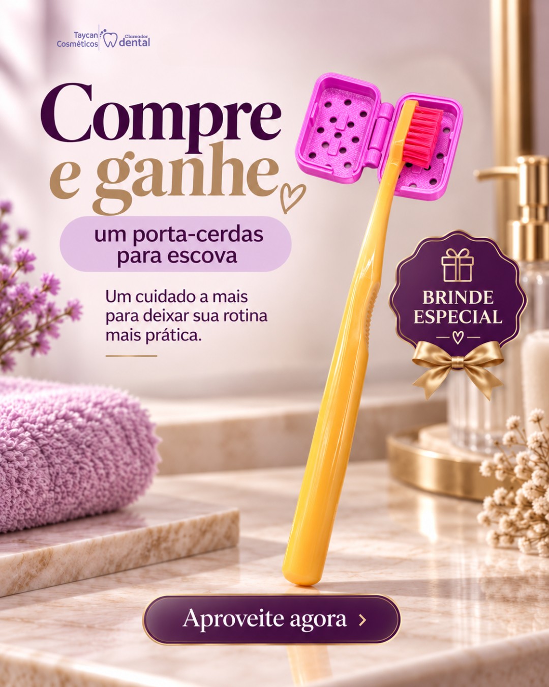 Post do Instagram: Um cuidado a mais para deixar sua rotina mais prática. Na Taycan Cosméticos, suas compras podem vir acompanhadas de um d