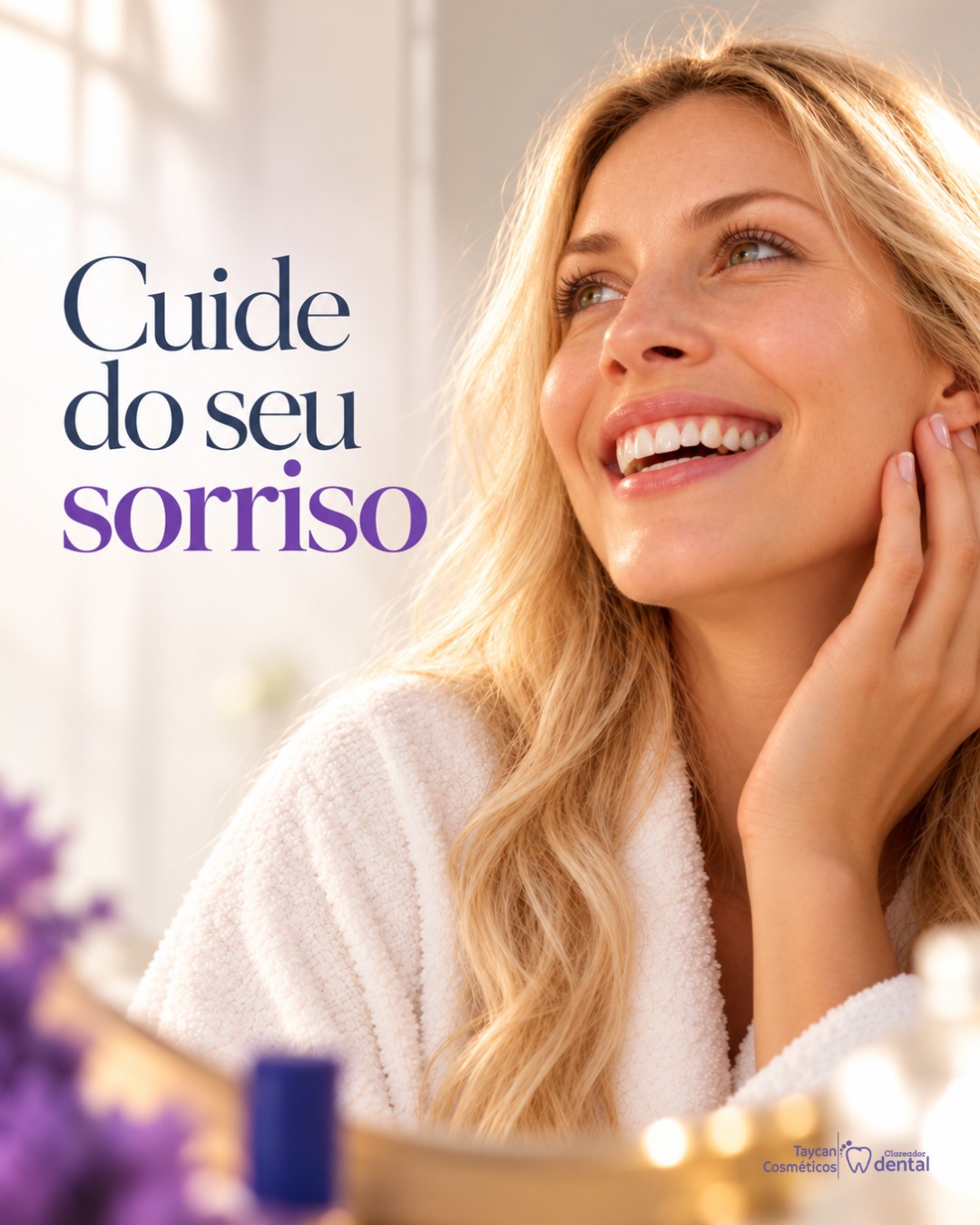 Post do Instagram: Cuidar do sorriso também é uma forma de cuidar de você. 💜 Entre a rotina e os compromissos do dia, pequenos momentos de