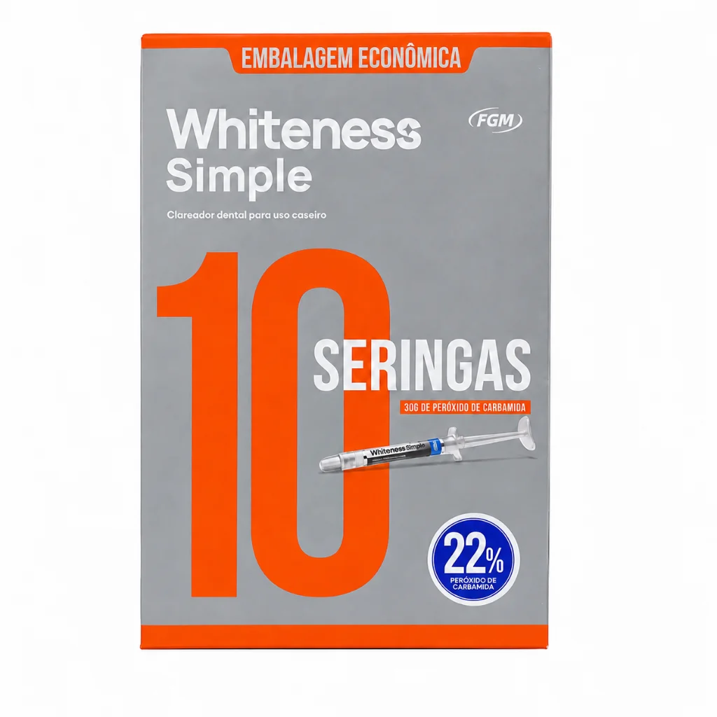Gel Clareador Dental Whiteness Simple 22% - Kit com 10 Seringas