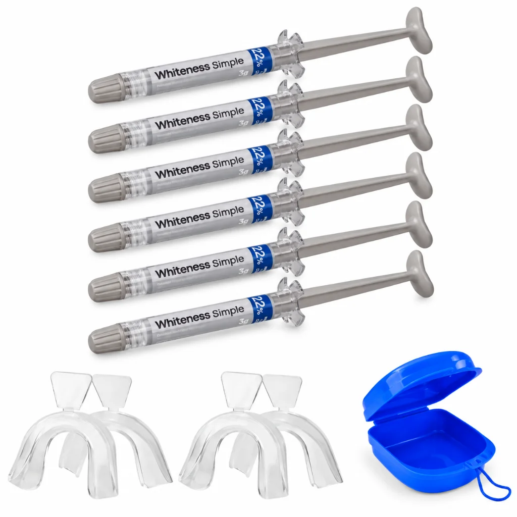 Clareador Dental Whiteness Simple 22% FGM – 6 seringas + 2 pares de moldeiras
