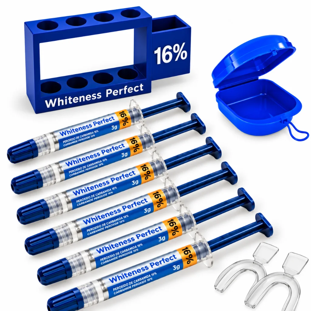 Clareador Dental Whiteness Perfect 16% FGM – 6 seringas + 1 par de moldeiras